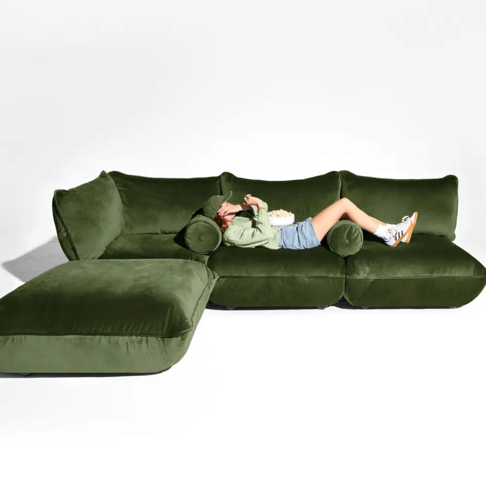 recycled puff rolster pillow velvet deep green