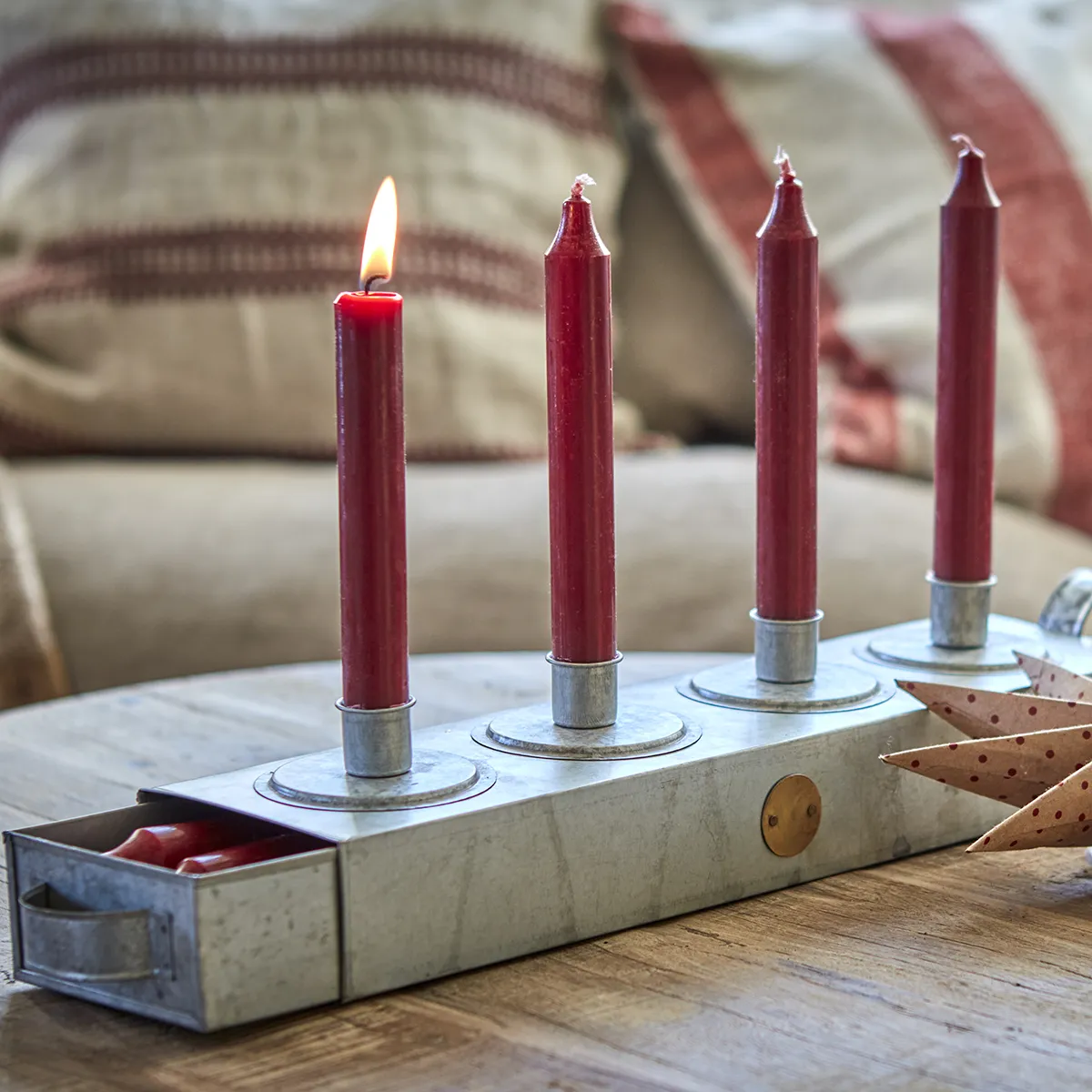 Candle Holder with Drawer Fenix Grey L 47 cm