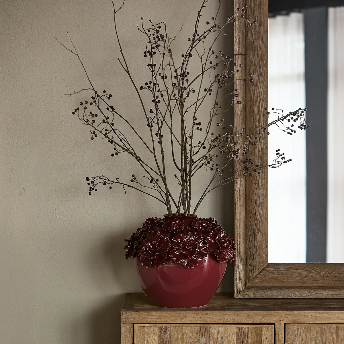Handmade Vase Blossom L Burgundy