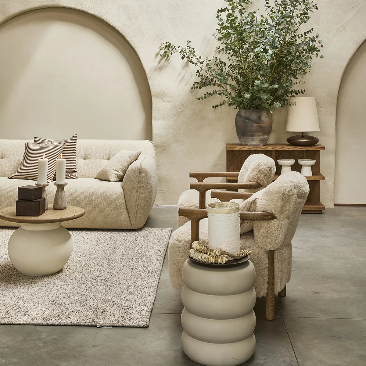 Ash Wood Armchair Glenn Cloud Fur Off White