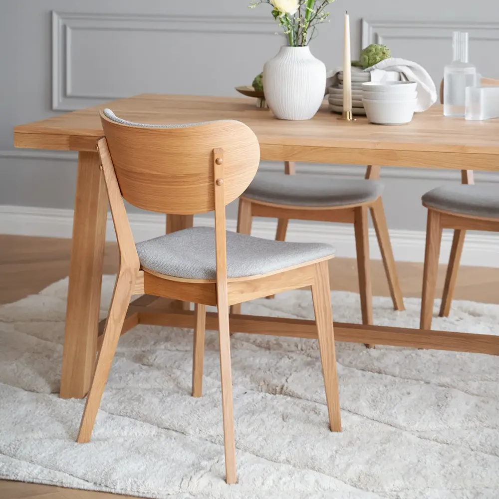 Kato dining chair lacquered oak/gray-beige fabric