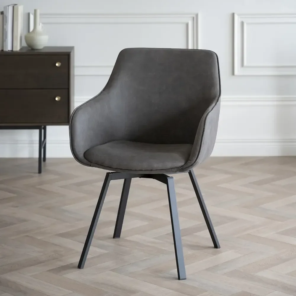 Alison chair with armrests darkgrey microfibre/black metal legs