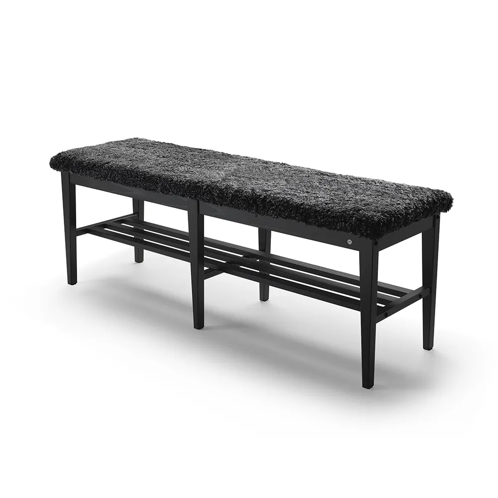 Nadja Bench 130 cm Black stained Ash/Sheepskin Dark grey
