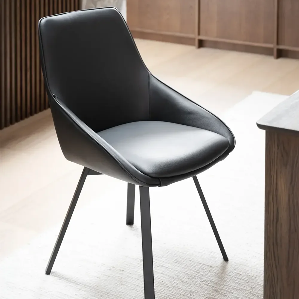 Alison dining chair black leather/black metal legs