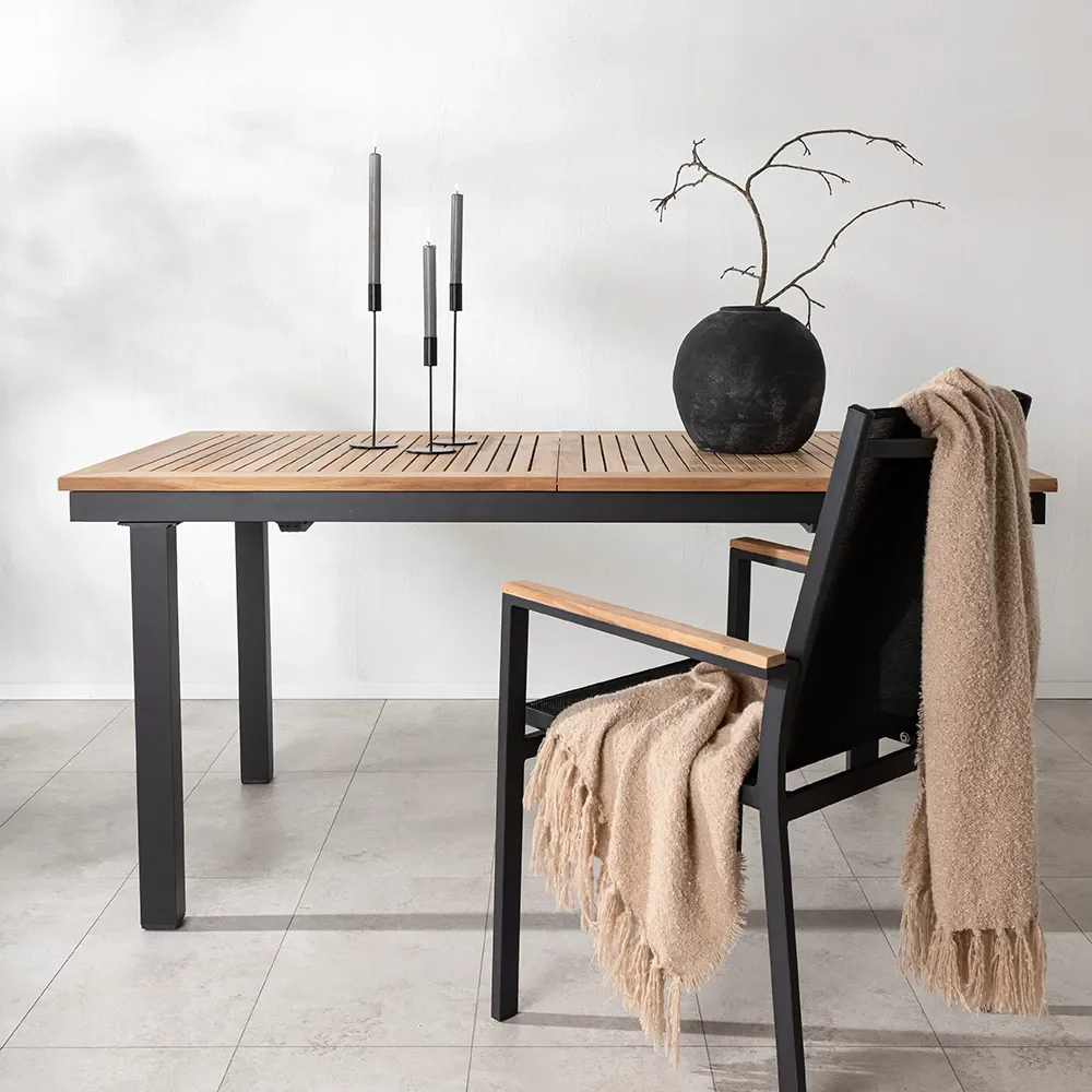 Panama Dining Table 160-240x90 cm Black/Teak
