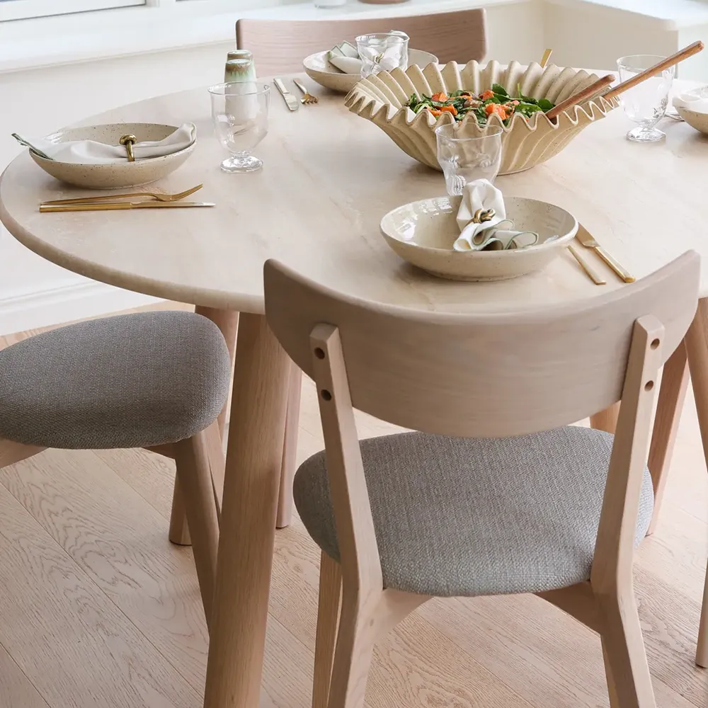 Ami dining chair white pigmented oak/gray-beige fabric
