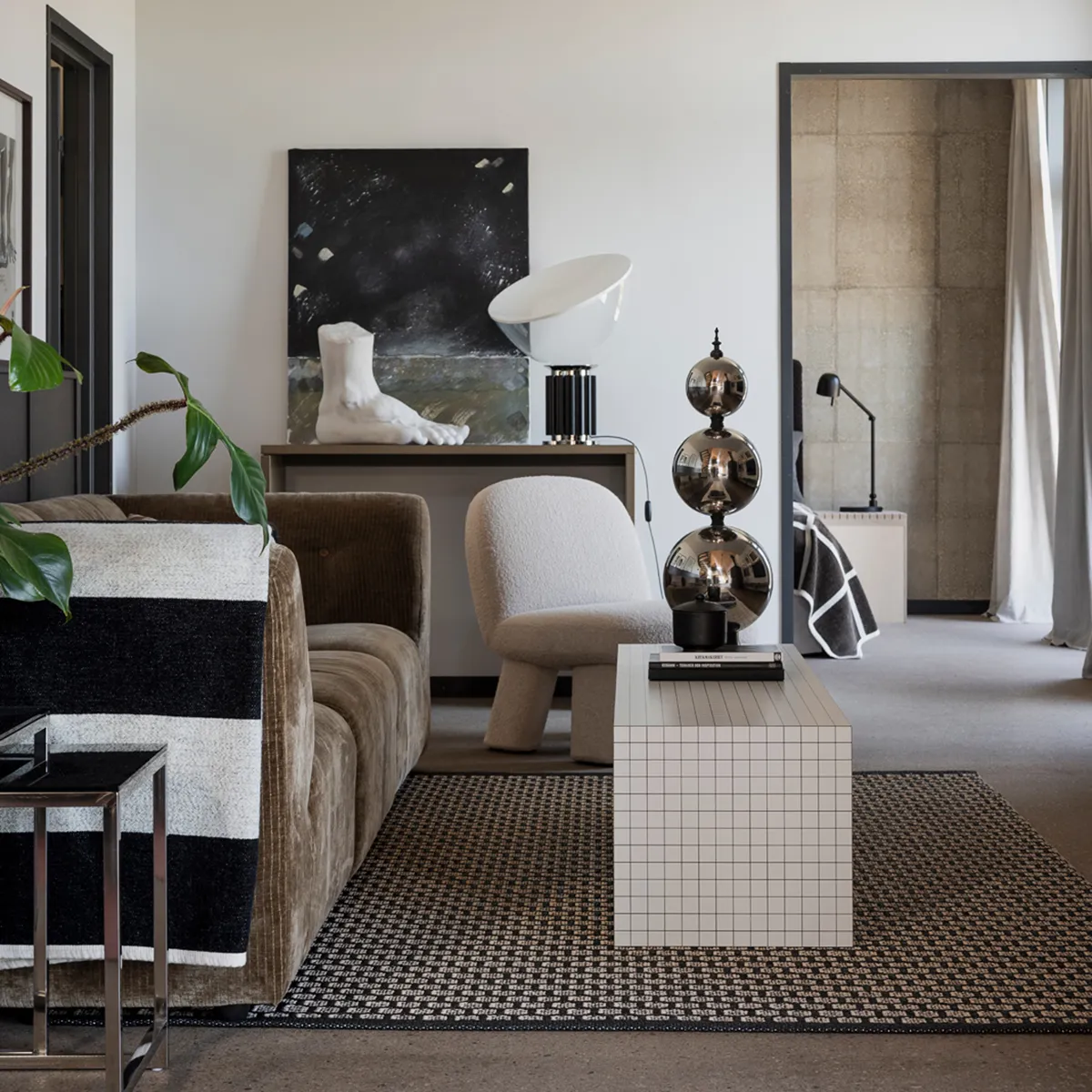 Reversible Plastic Rug MIMI Black/Beige 70x180 cm