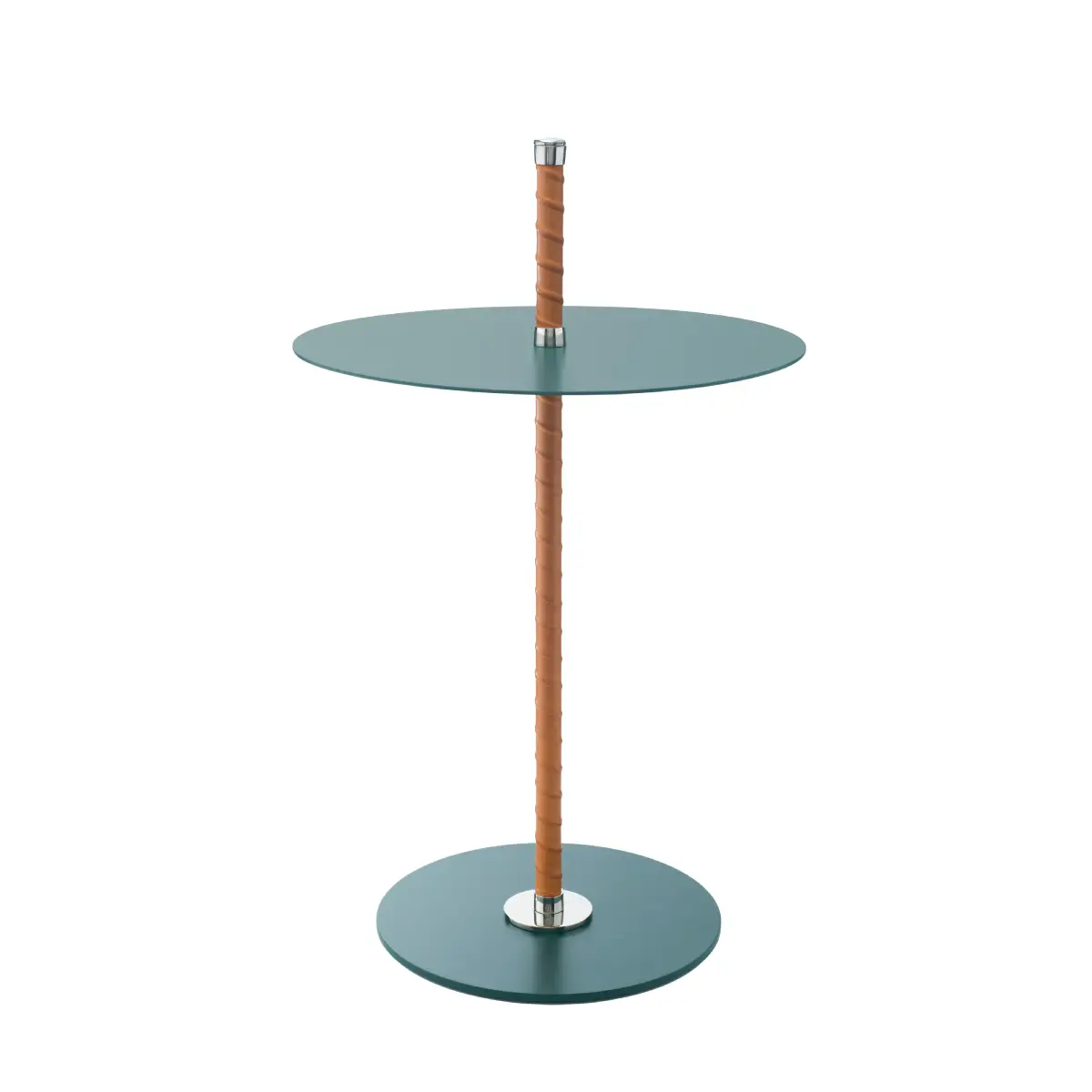 Cabaret side table green leather, stainless steel