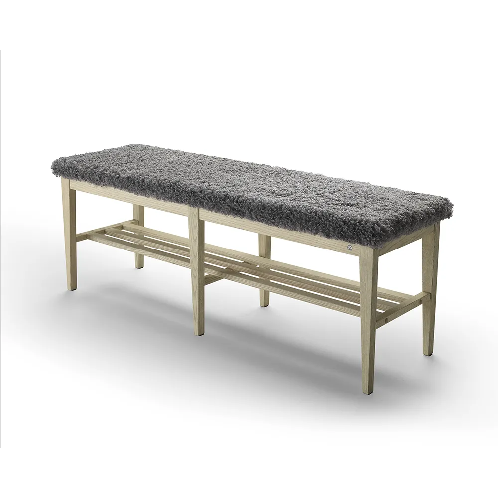 Nadja Bench 130 cm Grey Oiled Ash/Sheepskin look Grey