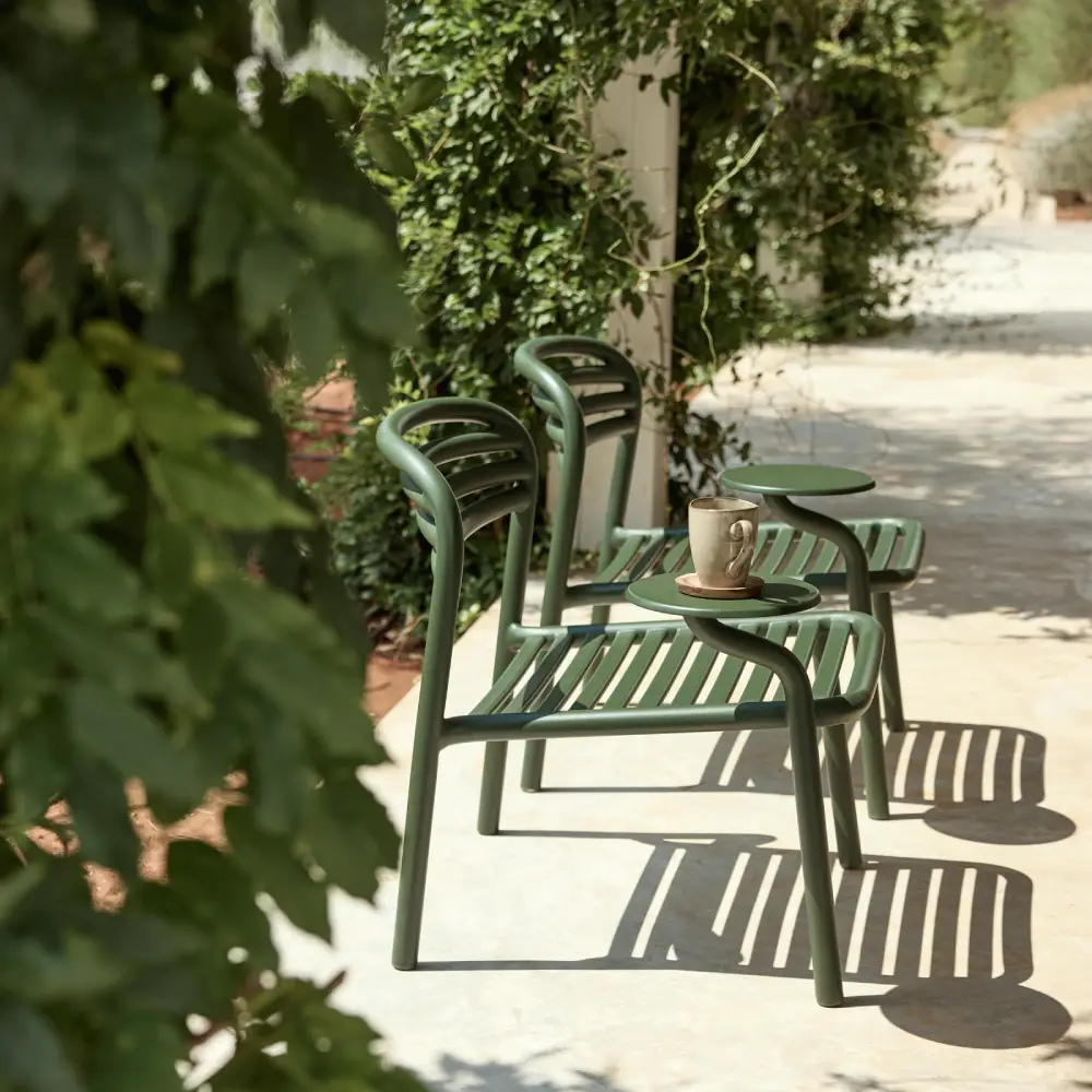 Bliss lounge chair m/side table right Dark green, aluminium