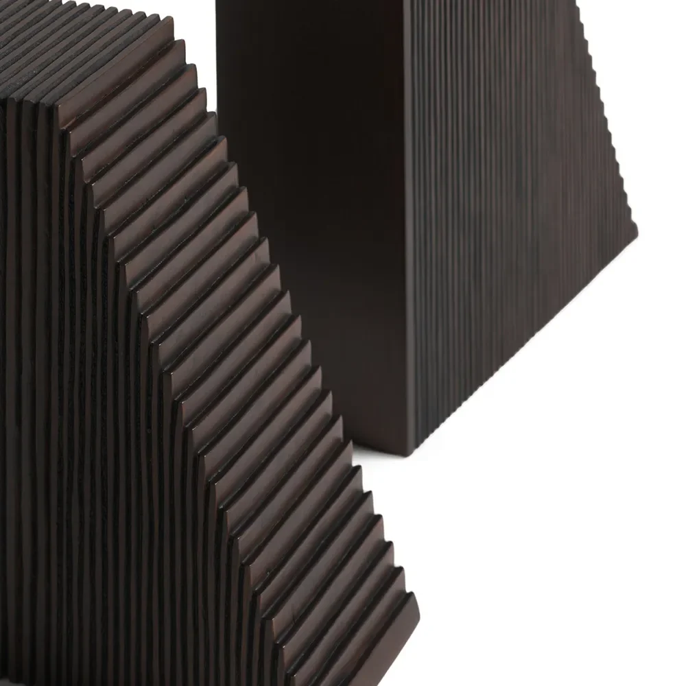 Grooves book ends varnished dark brown mahogany- set of 2