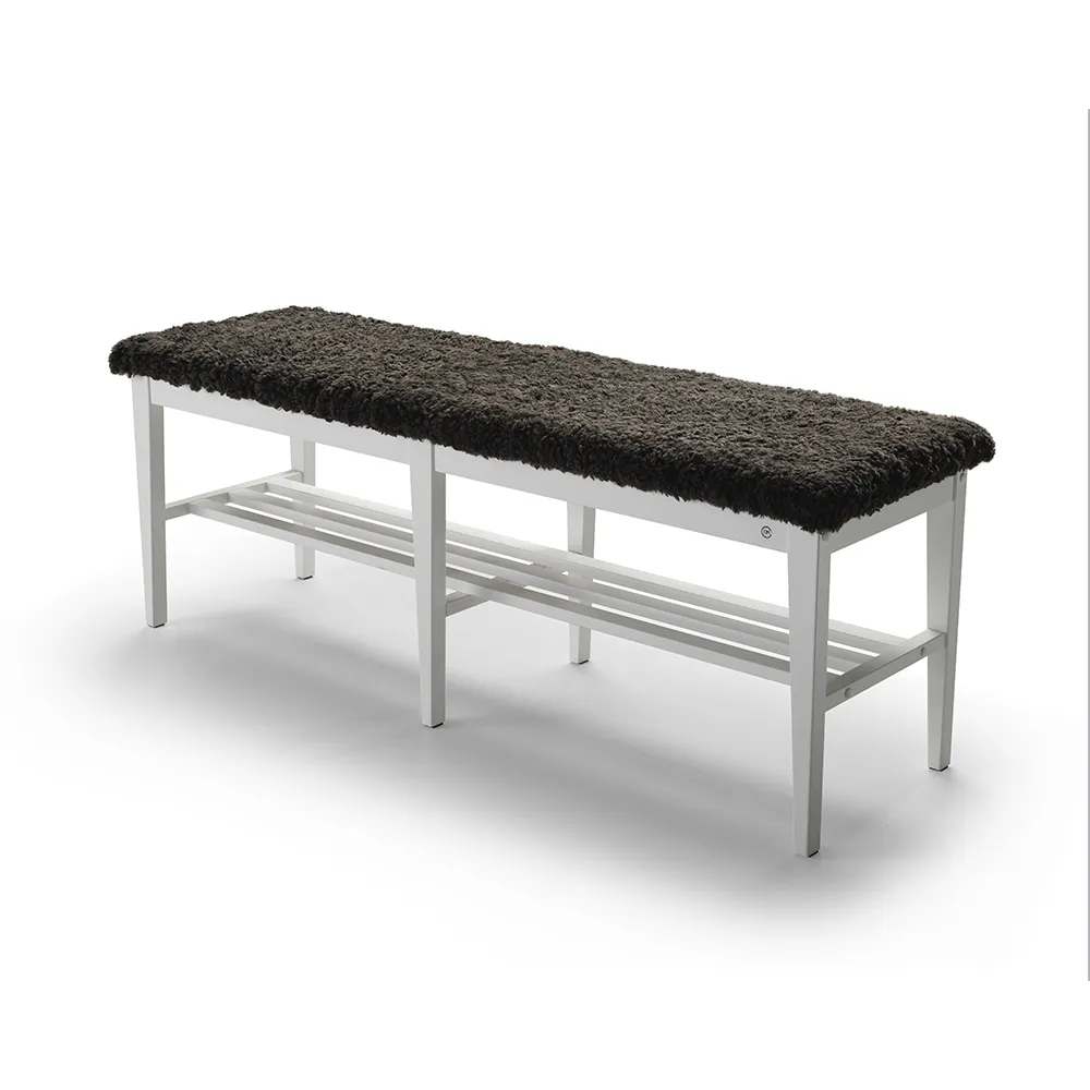 Nadja Bench 130 cm White lacquered Birch/Sheepskin Brown