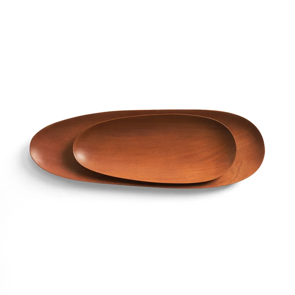 Thin oval trays lacquered mahogany-Set of 2