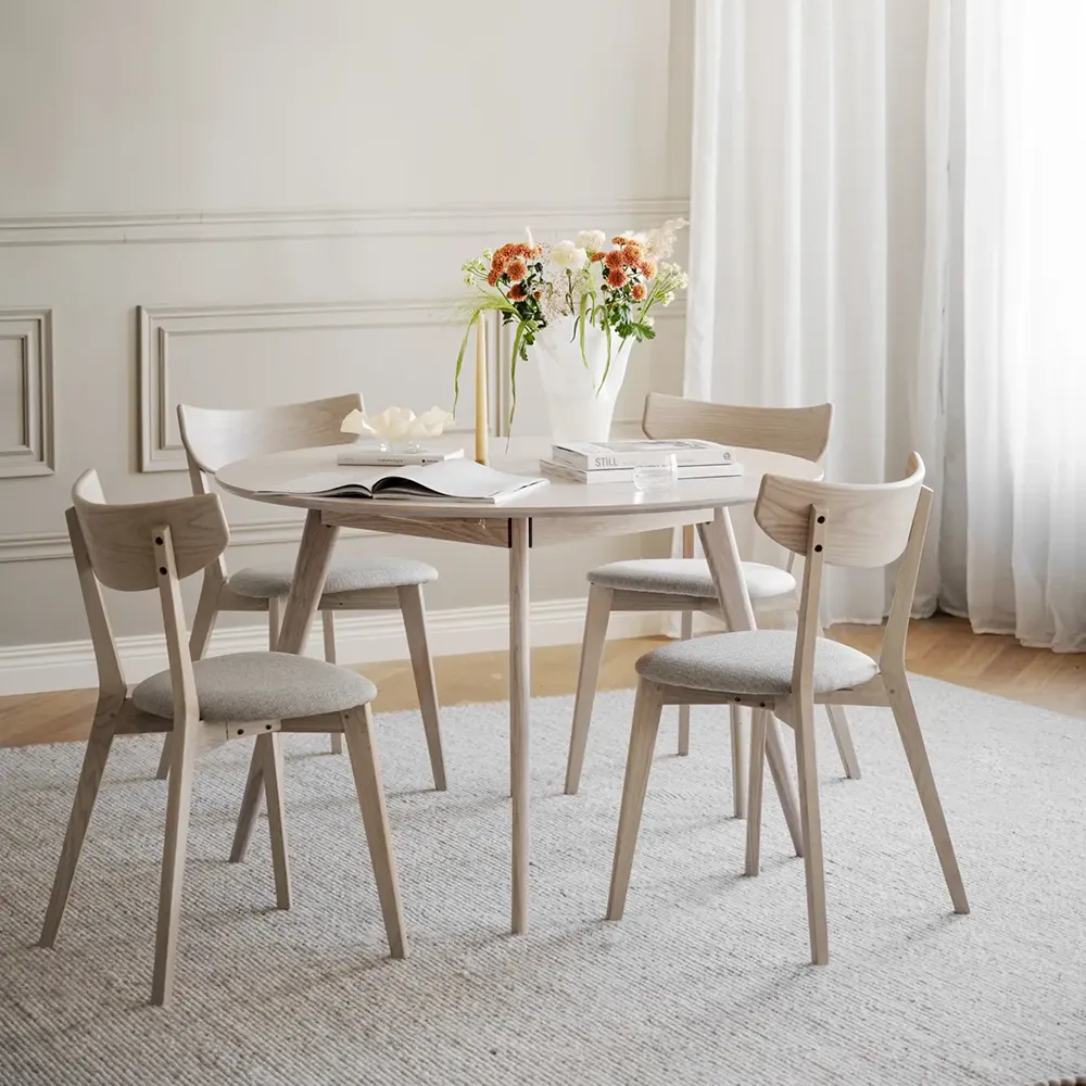 Ami dining chair white pigmented oak/gray-beige fabric