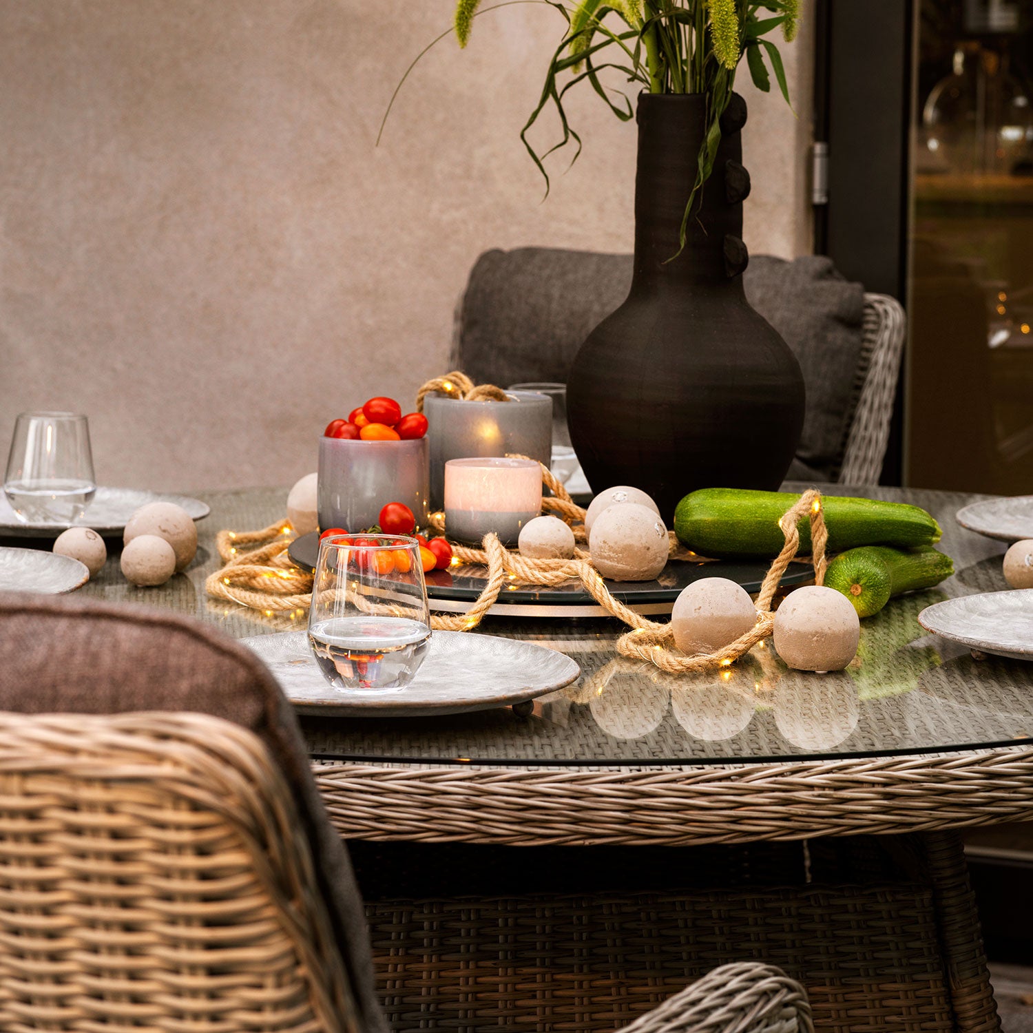 Hornbrook dining table 150 cm beige synthetic rattan incl glass