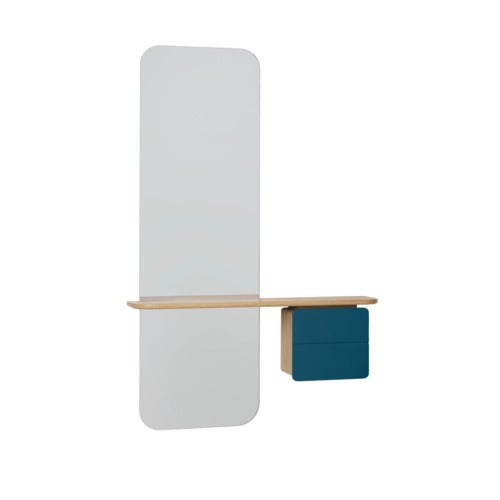 One More Look Mirror Solid Oak/Petrol Blue