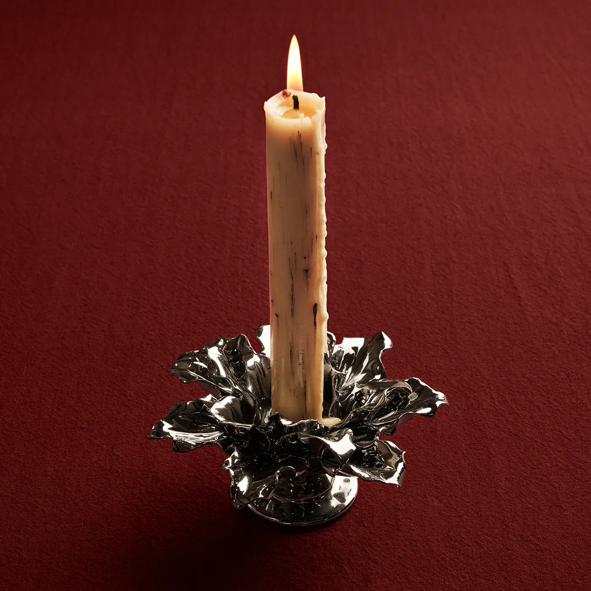 Candle Holder Holly Leaf Silver Ø 12 cm