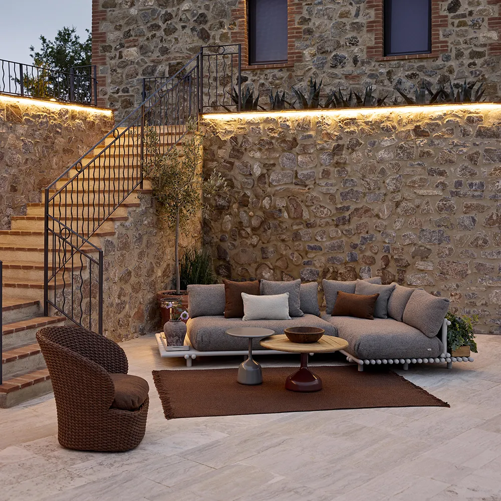 Sticks sofa w/ chaise lounge Alu/light brown