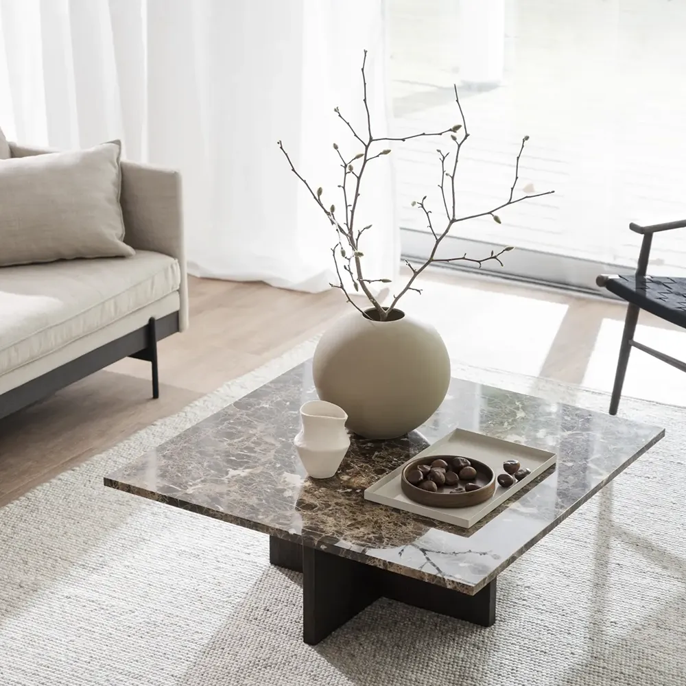 Brooksville coffee table 90x90 cm brown marble/oak