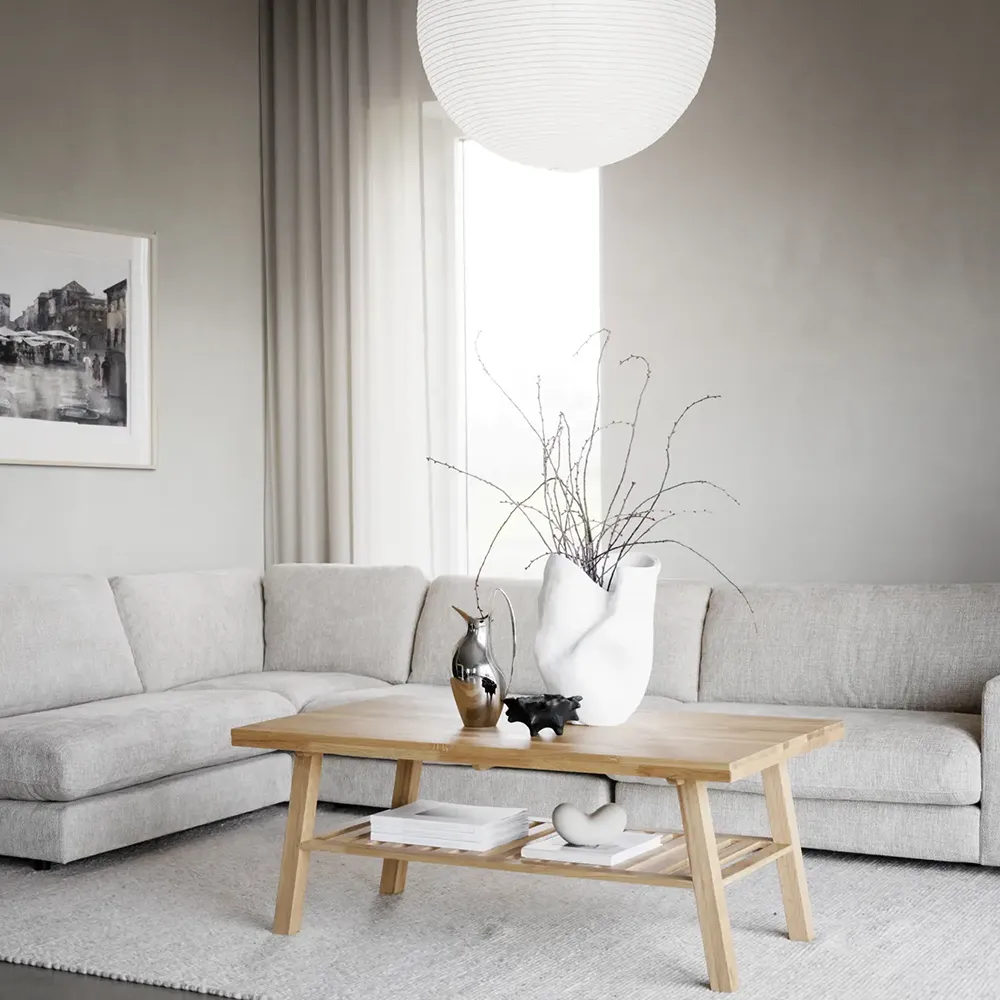 Duncan corner sofa 2+3-seater open end left fabric Robin light gray