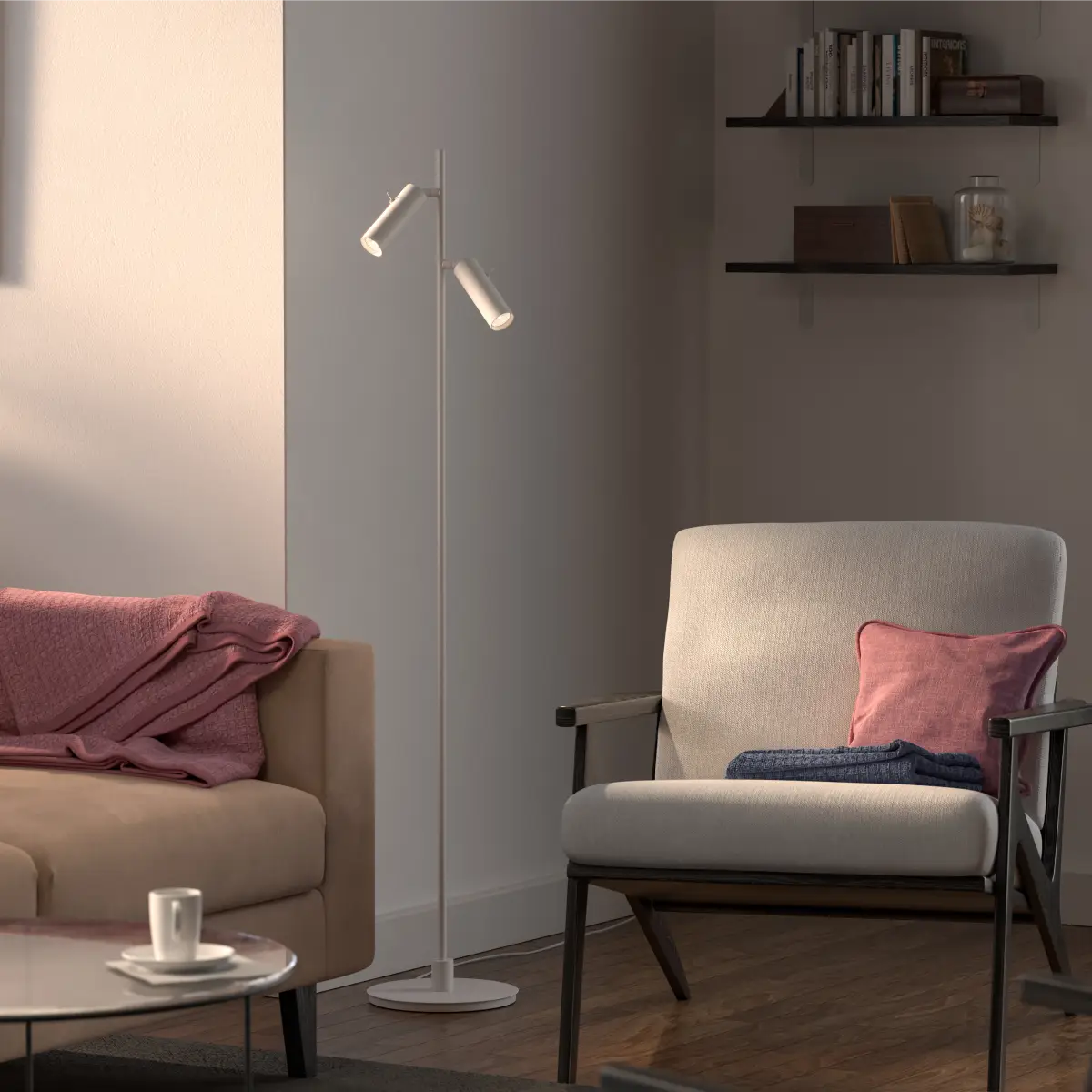 Pipeline Double Floor Lamp Ø19.9 x H132.6 cm Metal Matte White