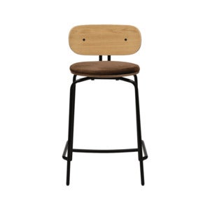 Curious Low Bar Stool Oak/Black Teddy Brown