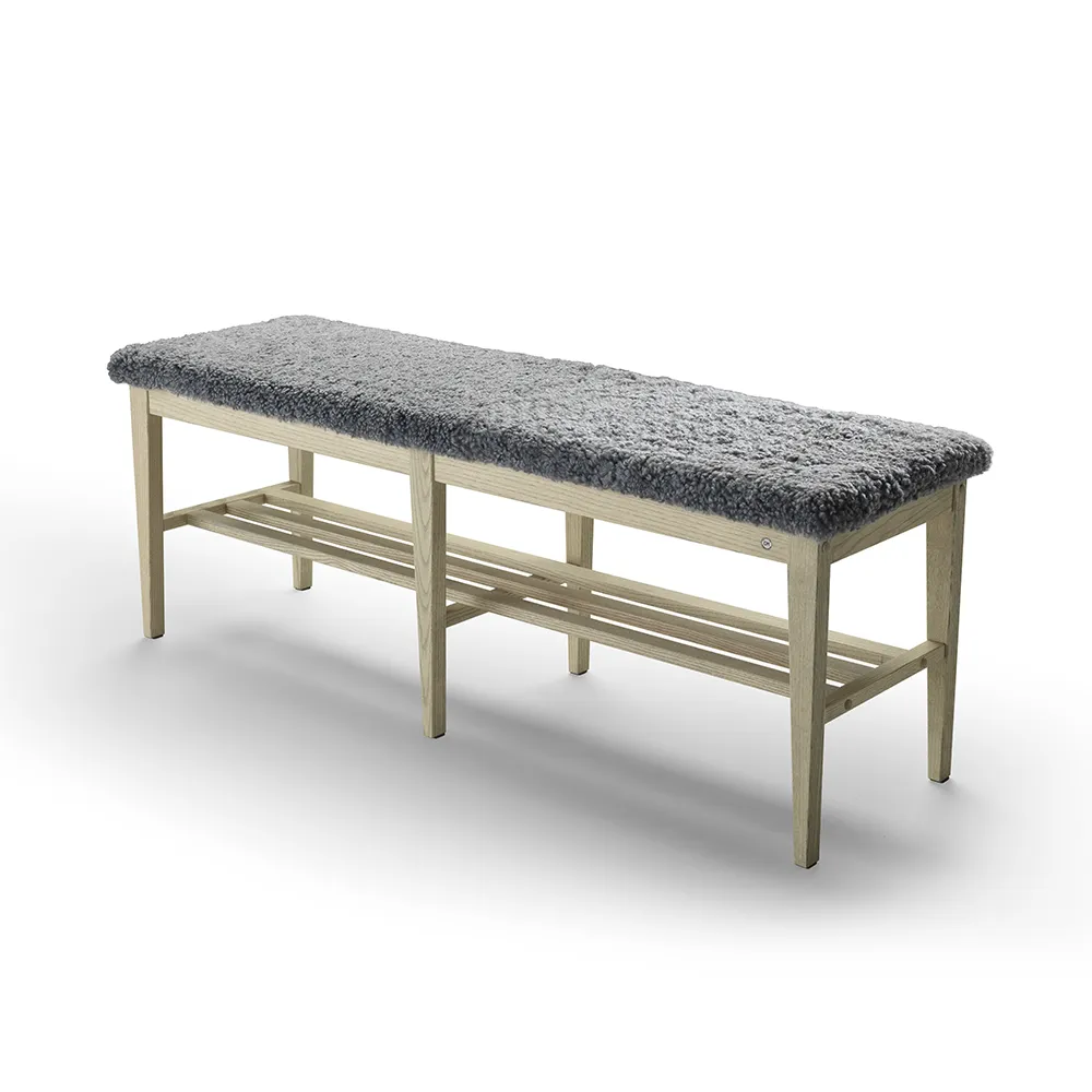 Nadja Bench 130 cm Grey Oiled Ash/Sheepskin Light Grey