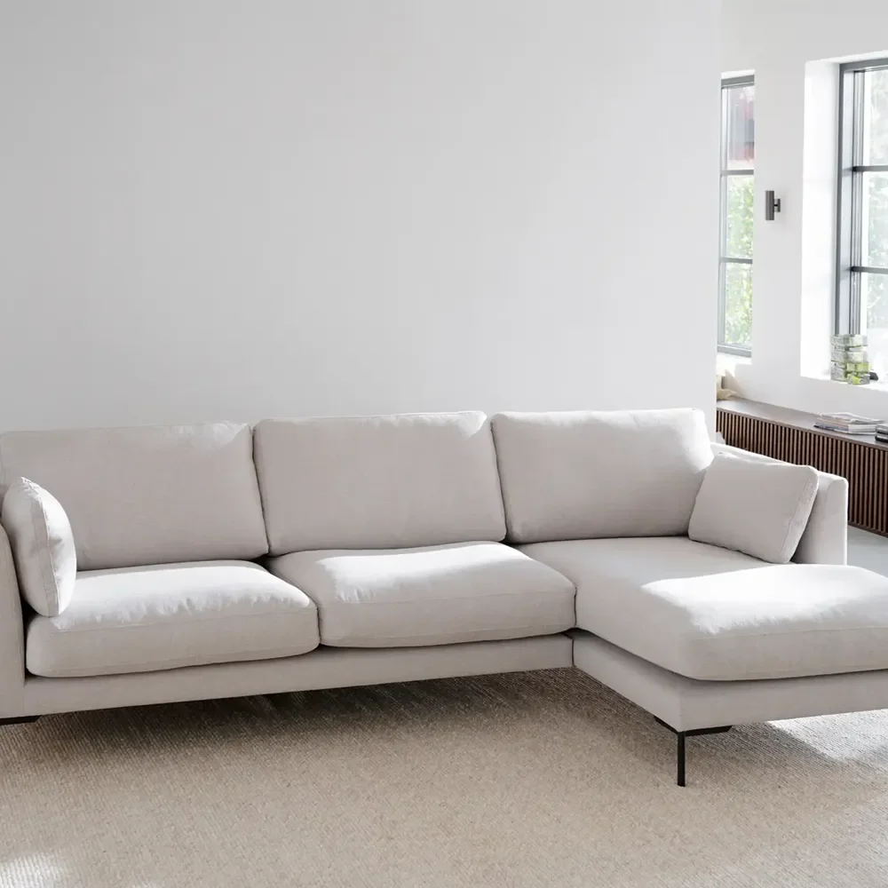 Corwin sofa 3.5-seater sofa chaise longue right fabric Rita light beige