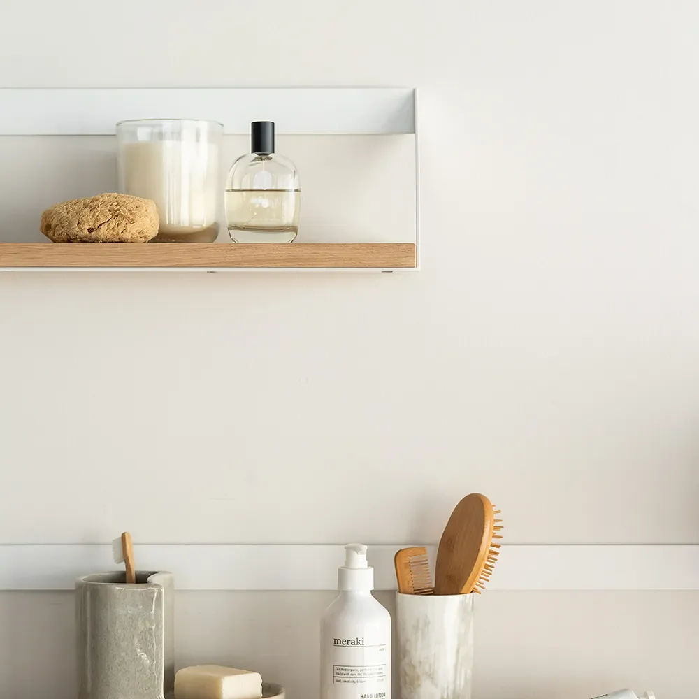 Ribbon Shelf 140x20 cm Oak/White metal