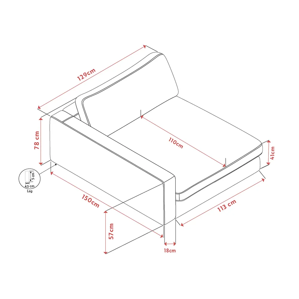 Duncan chaise longue left fabric Robin light grey