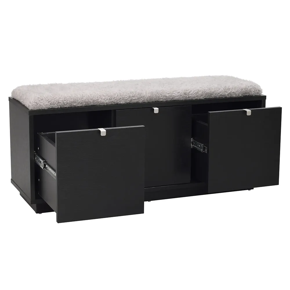 Confetti storage bench in black-stained oak/sheepskin look