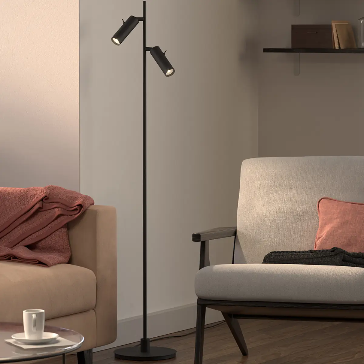 Pipeline Double Floor Lamp Ø19.9 x H132.6 cm Metal Matte Black