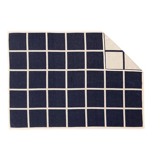 Woven blanket in lambswool Criss Dark Blue