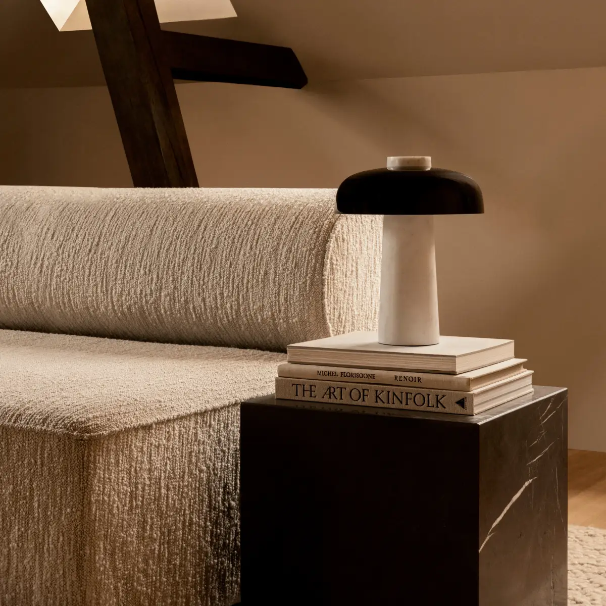 Reverse Table Lamp, Marble, Carrara/Aluminium Black