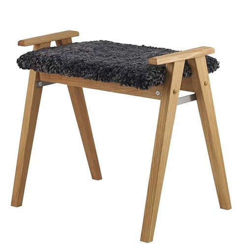 Alme Stool Oiled Oak/Sheepskin dark grey