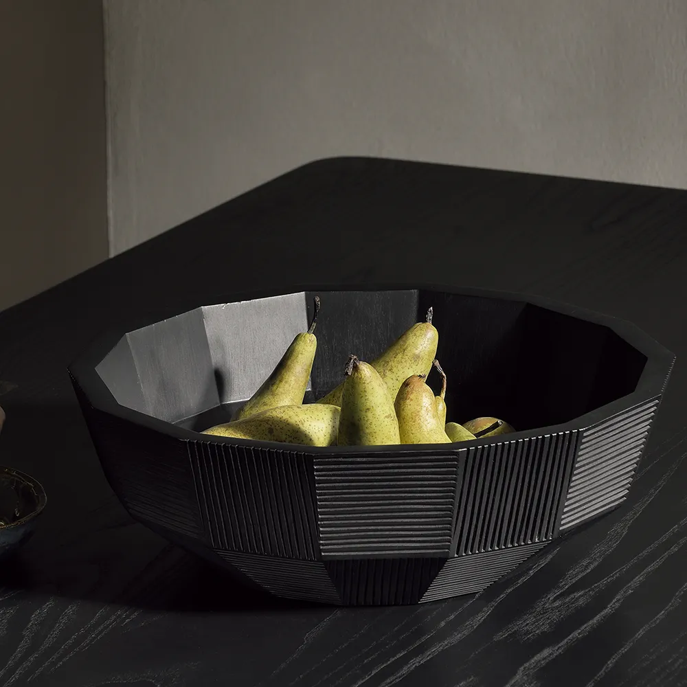 Striped bowl black lacquered mahogany