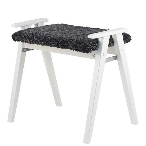 Alme Stool White lacquered Birch/Sheepskin dark grey