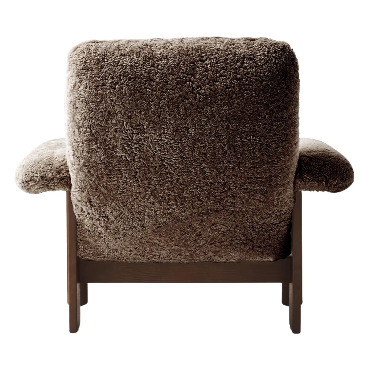Brasilia Lounge Chair Fully Upholstered High Back Four-Leg Base Dark Stained Solid Oak Sheepskin Nevotex Sahara