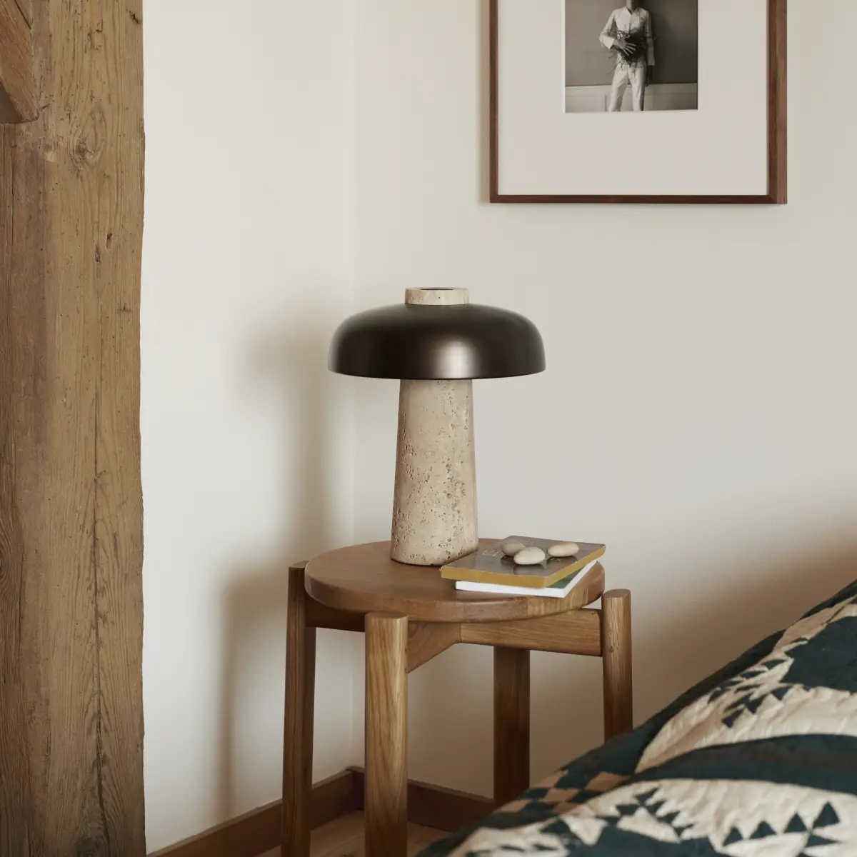 Reverse Table Lamp, Travertine, Sand/Aluminium Bronzed