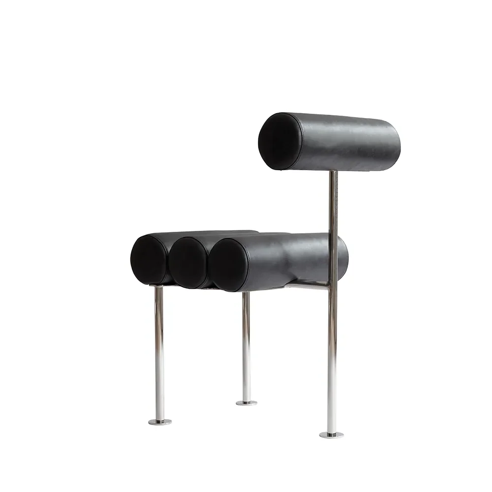 Hiro Dining Chair, Stainless Steel - Aniline Leather Black