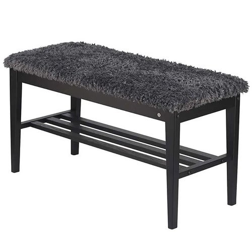 Nadja Bench Black stained Oak/Sheepskin look dark grey
