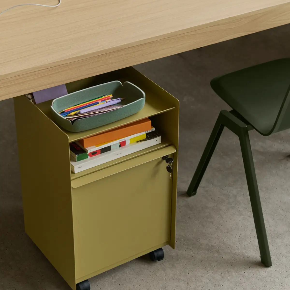 Folded Trolley H 61,5 cm Drawer - Dark Beige Green