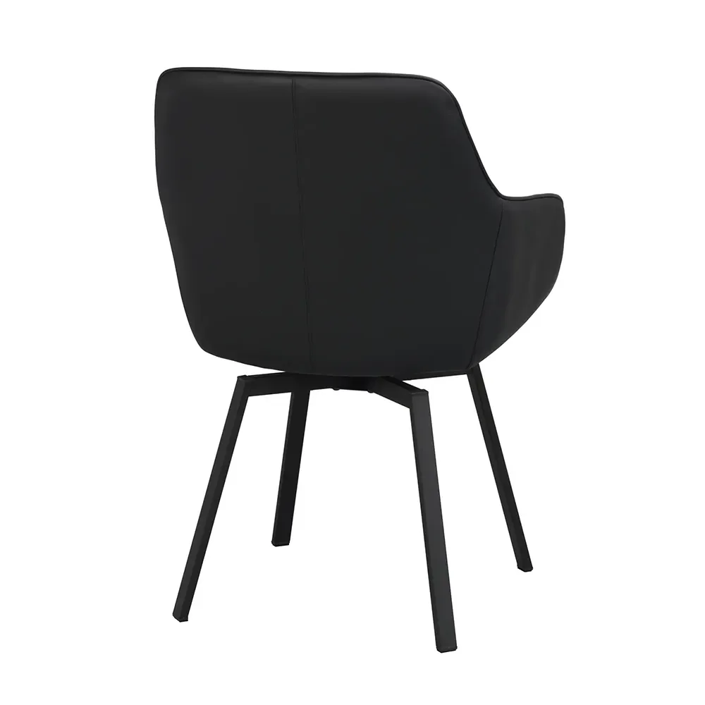 Alison chair with armrests black leather/black metal legs