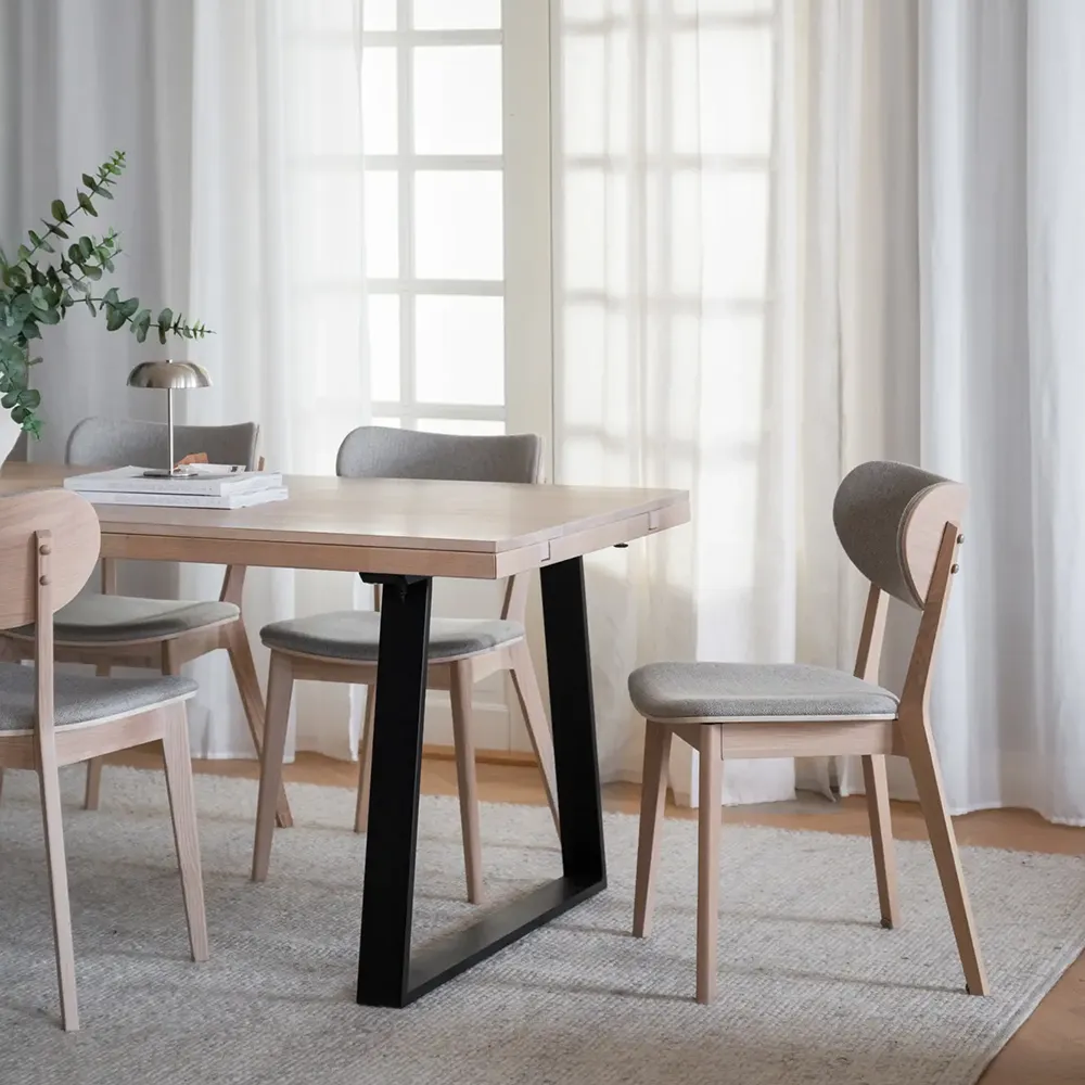 Kato dining chair whitewashed oak/grey-beige fabric