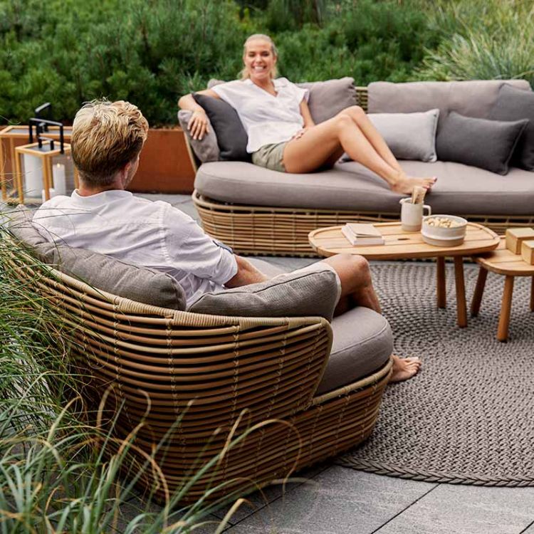 Lounge Sofa Basket Natural Artificial Wicker Incl Light Airtouch Cushion Set