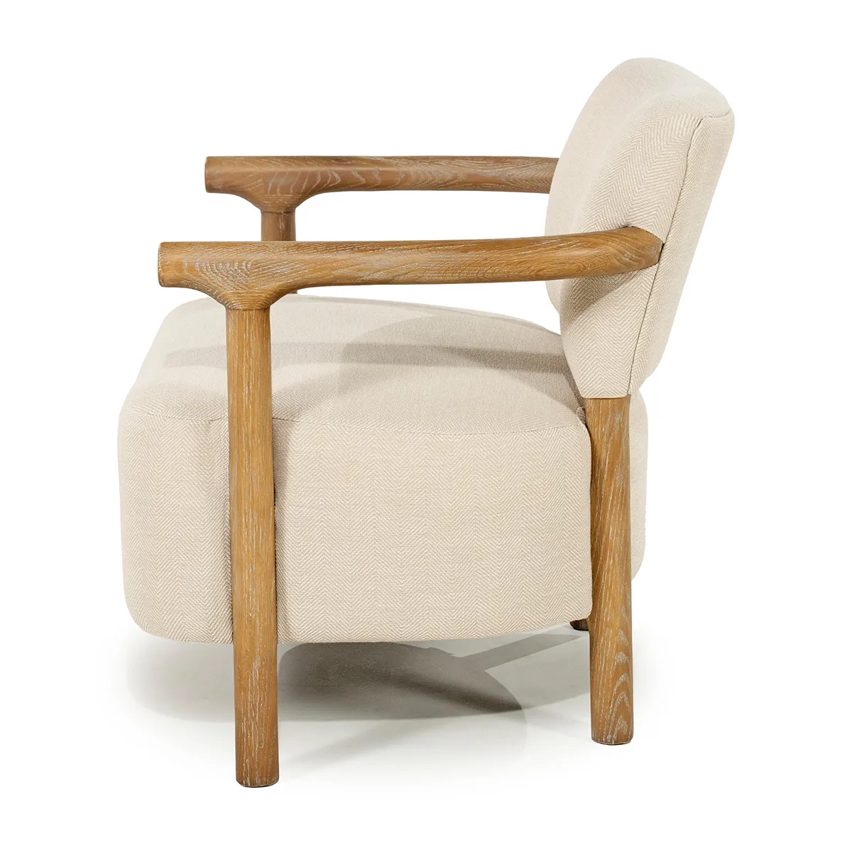 Ash Wood Armchair Glenn Herringbone Beige
