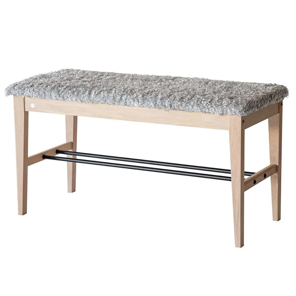 Cora Bench White oiled Oak/Sheepskin look Light grey