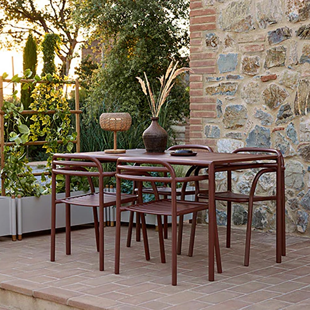 Bliss dining table incl. two chairs with armrests - Desert red aluminium