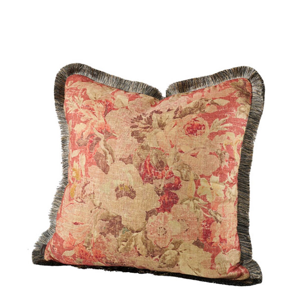 Rosewood Flower cushion cover with fringes - 50x50 cm