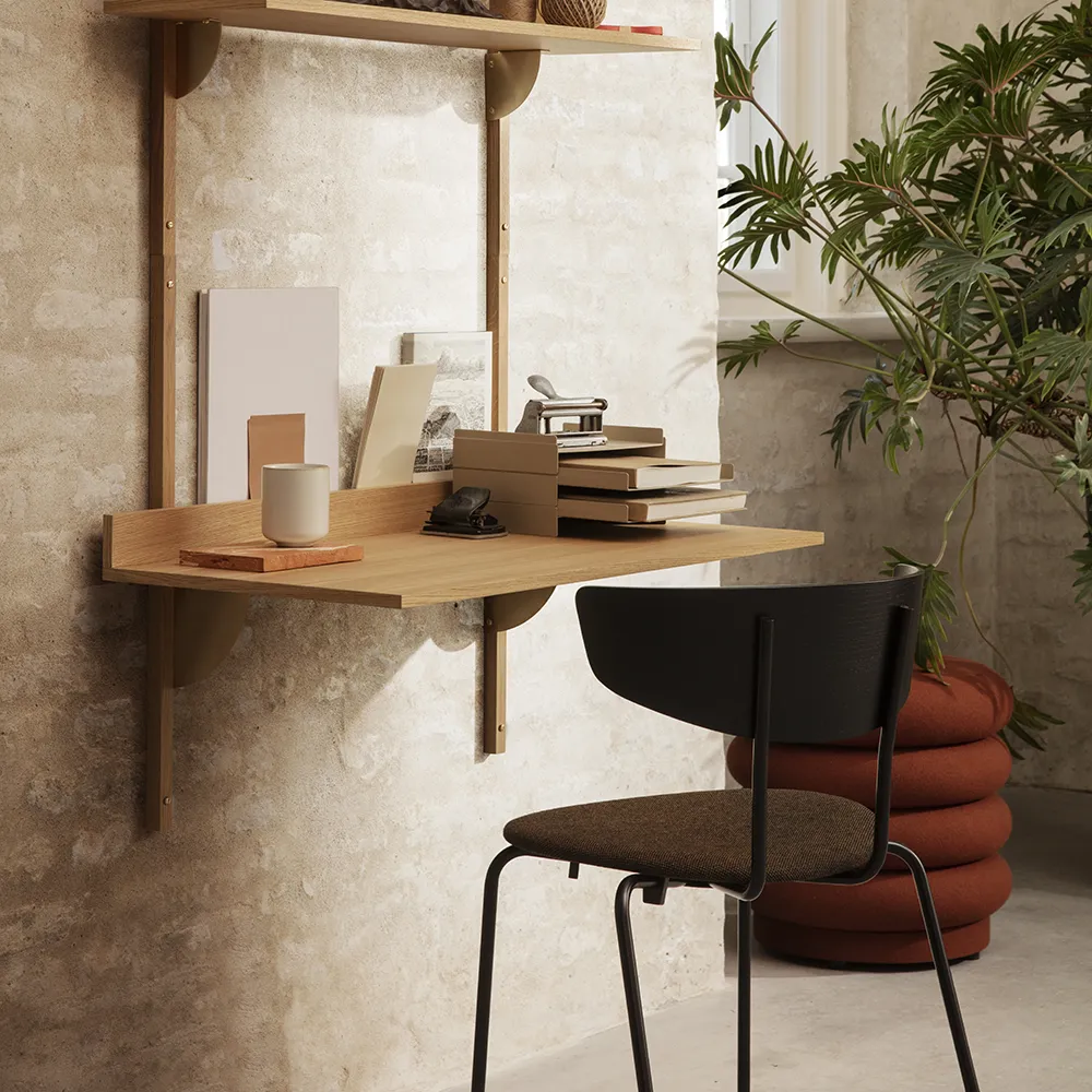 Ferm Living Sector Wall-mounted desk - Oak/Brass | Buy from Hulténs